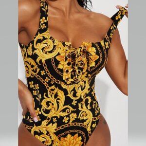 Black-n-Gold Lace-Up Bodysuit